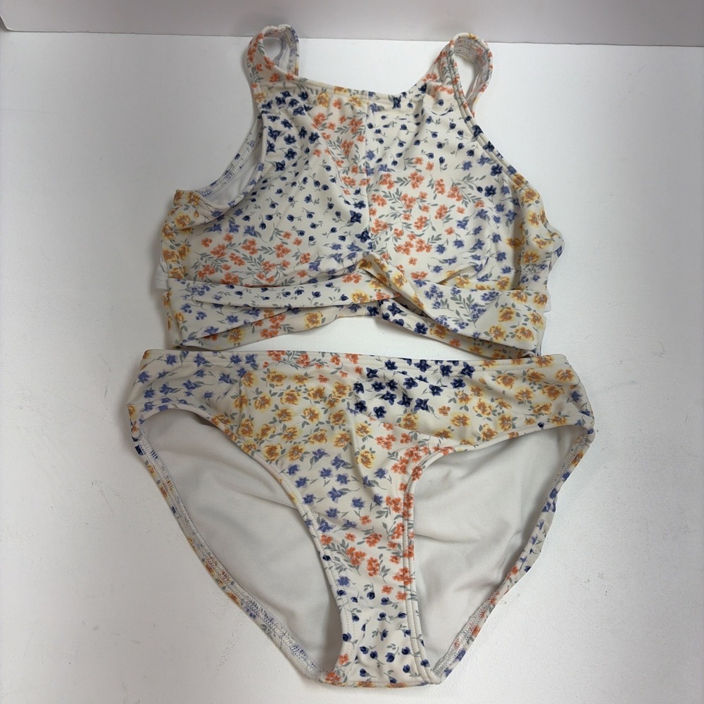 Abercrombie & Fitch Girl 11/12 Bikini White Small Pink Blue Flowers Summer Beach